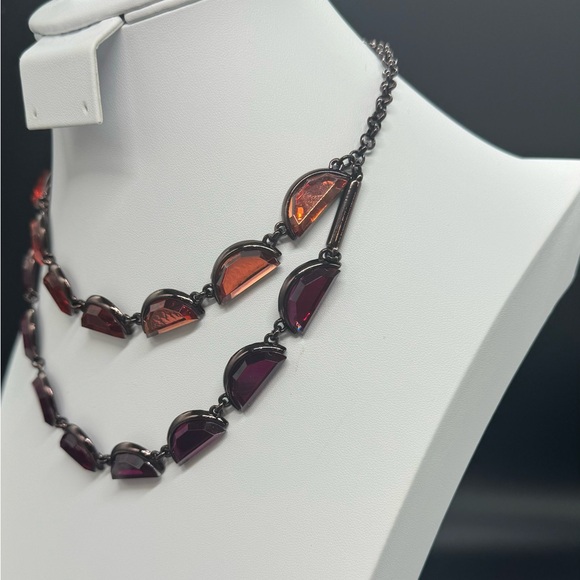 Coldwater Creek Double Strand Gemstone Crescent Shaped Statement Necklace - Picture 6 of 8